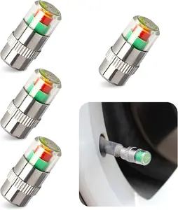 4 PCS Car Tire Pressure Monitor Valve Stem Caps, 2.4Bar 36PSI Tire Pressure Monitor Sensor Indicator, 3 Color Eye Alert Tire Pressure Monitor Valve Caps with Pressure Gauge, Fit for Most Cars