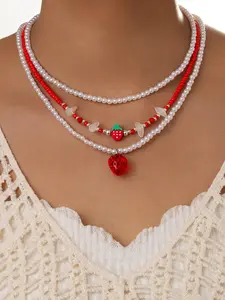 3pcs Y2K Stylish Sweet Strawberry Pendant Necklace Set, Adjustable Summer Jewelry for Women, Perfect for Everyday and Parties