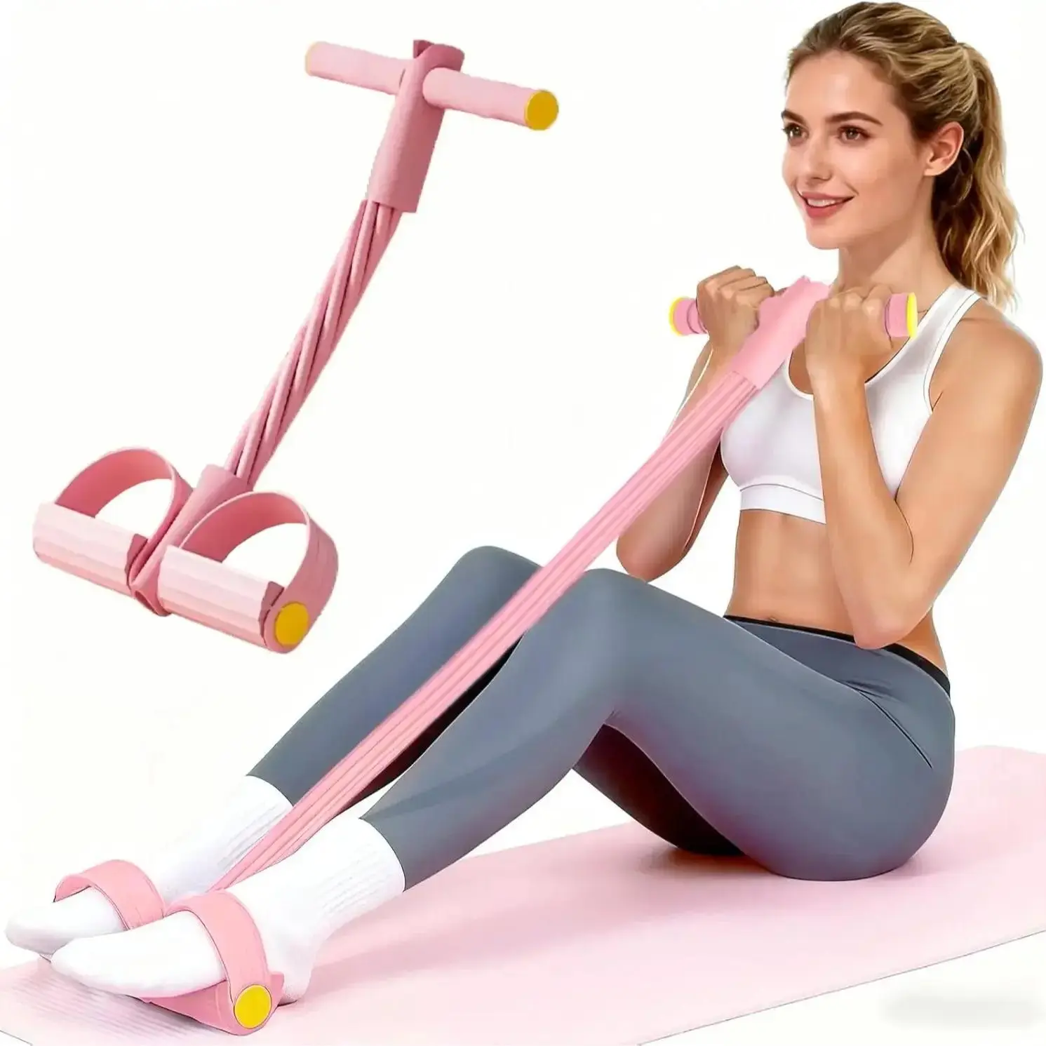 Resistance Bands for Gym & At-Home Fitness, Ergonomically Designed Gym Accessories with Multi-Layered Anti-Slip Grip Handles, Upgraded 6-Tube Natural Rubber Pedals, Full-Body Training for Abdominal & Waist Workouts