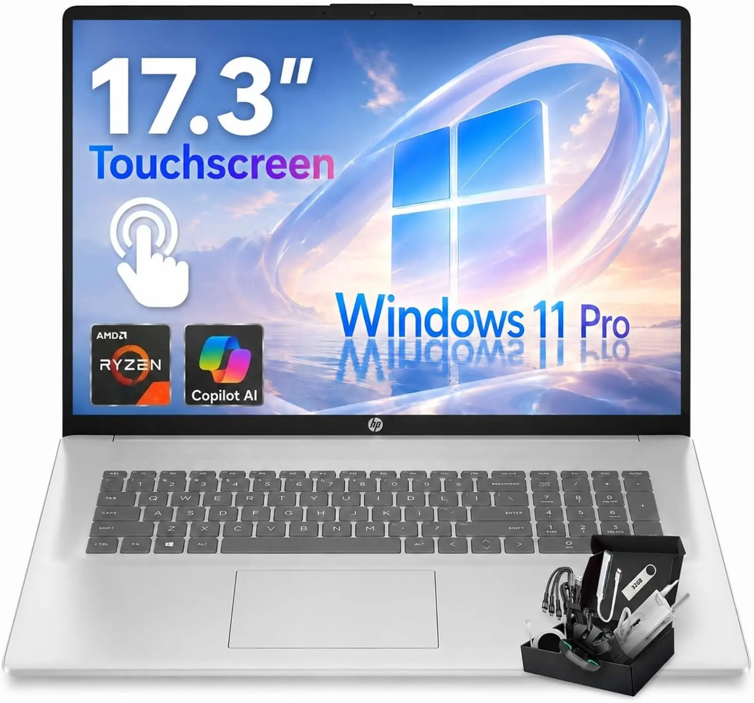 HP 15.6-in FHD IPS Touch Laptop, AMD Ryzen 7 7730U Processor, 16GB DDR4 RAM, 1TB/2TB SSD Storage, Webcam, Windows 11 Home, Copilot AI, Natural Silver