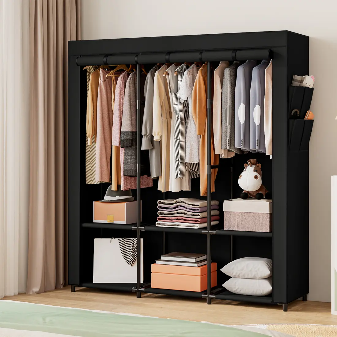 LINZINAR Portable Closet Wardrobe Storage Organizer Metal Hanging Rack Non-Woven Fabric 50 Inch Durable Design Dust Protection Easy Assembly 65.75 x 50.39 x 17.72 inches summerwins
