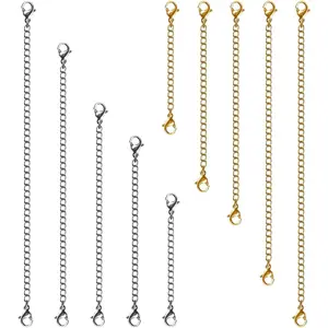 Necklace Extenders, 10Pcs Stainless Steel Gold Silver Necklace Bracelet Anklet Extension Chains with Lobster Clasps and Closures for Jewelry Making