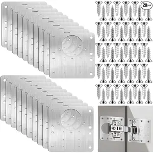 20PCS Wooden Cabinet and Cupboard Hinge Repair Boards, 7.5cm Hinge Repair Boards, with Mounting Screws, Only Repair Boards, without Hinges, Stainless Steel Material, Suitable for Kitchen Cabinets, Closet doors and Furniture