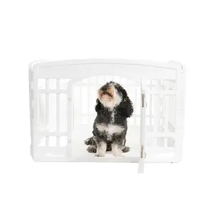 IRIS USA 4 Panel 24H inch Foldable Exercise Enclosure Plastic Pet Playpen with Door, White