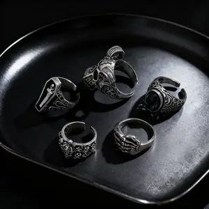 Unisex Punk Silver Skull Ring Set! Vintage Gothic Zircon Daily Accessory