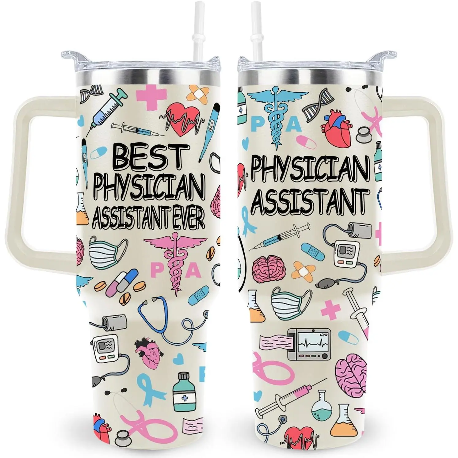 40 Oz Physician Assistant Tumbler Physician Assistant Gifts Stainless Steel Insulated Physician Assistant Travel Cup with Handle PA Physician Assistant Week Gifts for Women Men, Flasks, Lid