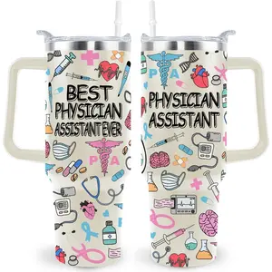 40 Oz Physician Assistant Tumbler Physician Assistant Gifts Stainless Steel Insulated Physician Assistant Travel Cup with Handle PA Physician Assistant Week Gifts for Women Men, Flasks, Lid