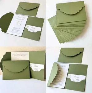 50/40/30/20/10Pcs Tri-Fold Pocket Invitation Cards with Envelopes, Simple Invitation Cards for Engagement, Wedding, Christening, DIY Invitations, 5.2*7.2 Inch Invitations, Pocket Invitations, Event Gift