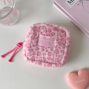 1 pack of 6-color leopard print plush cosmetic bag, winter warm mini square cosmetic bag, lipstick box, cosmetic storage bag, multi-functional design, travel, bathroom accessories, back-to-school season, cosmetic bag, cosmetic bag, travel essentials