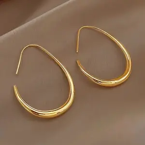 Glossy Minimalist Water Drop Design Hoop Earrings Copper Jewelry Vintage Elegant Style for Women's Daily Wear evil  eye  protection daily costume jewelry accessory lightweight multiple cartilage earring Gold Plated Small Hoop Earrings Set
