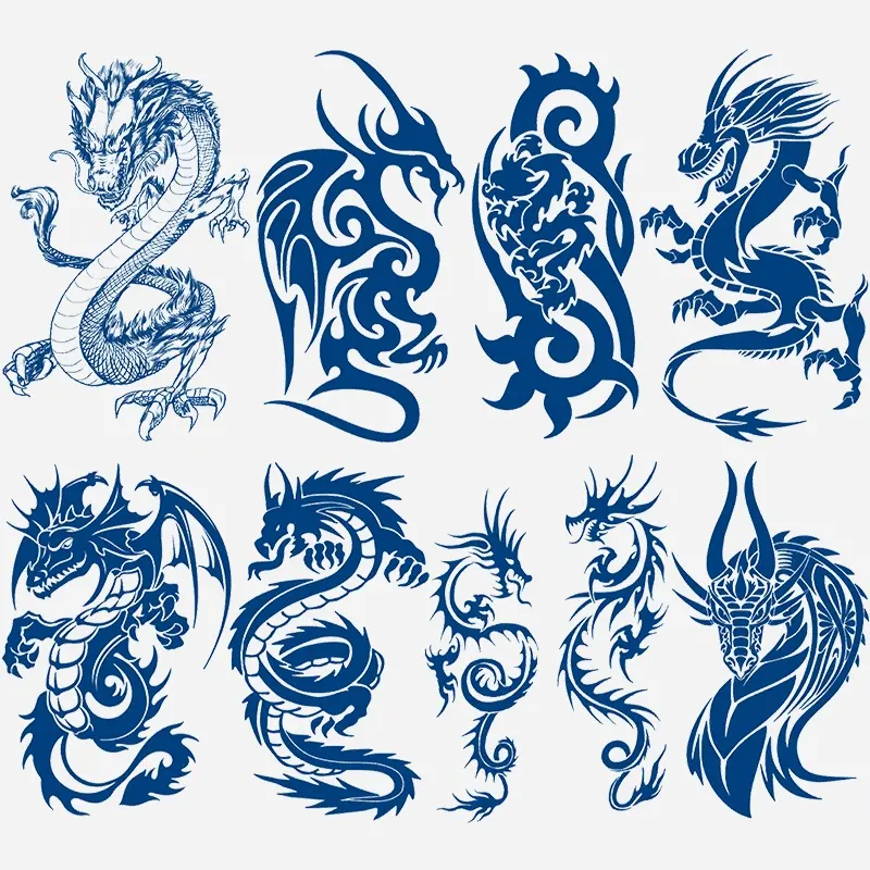 8 Pcs Dragon Totem Temporary Tattoo Stickers, Plant-Based Ink Animal Totem Tattoos, Long-Lasting Waterproof Semi-Permanent Body Decorations, Body Fake Tattoos