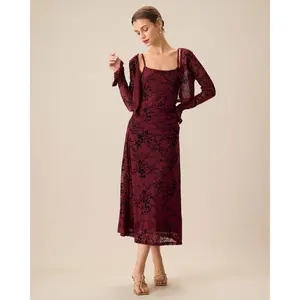 Red Floral Bodycon Slip Midi Dress