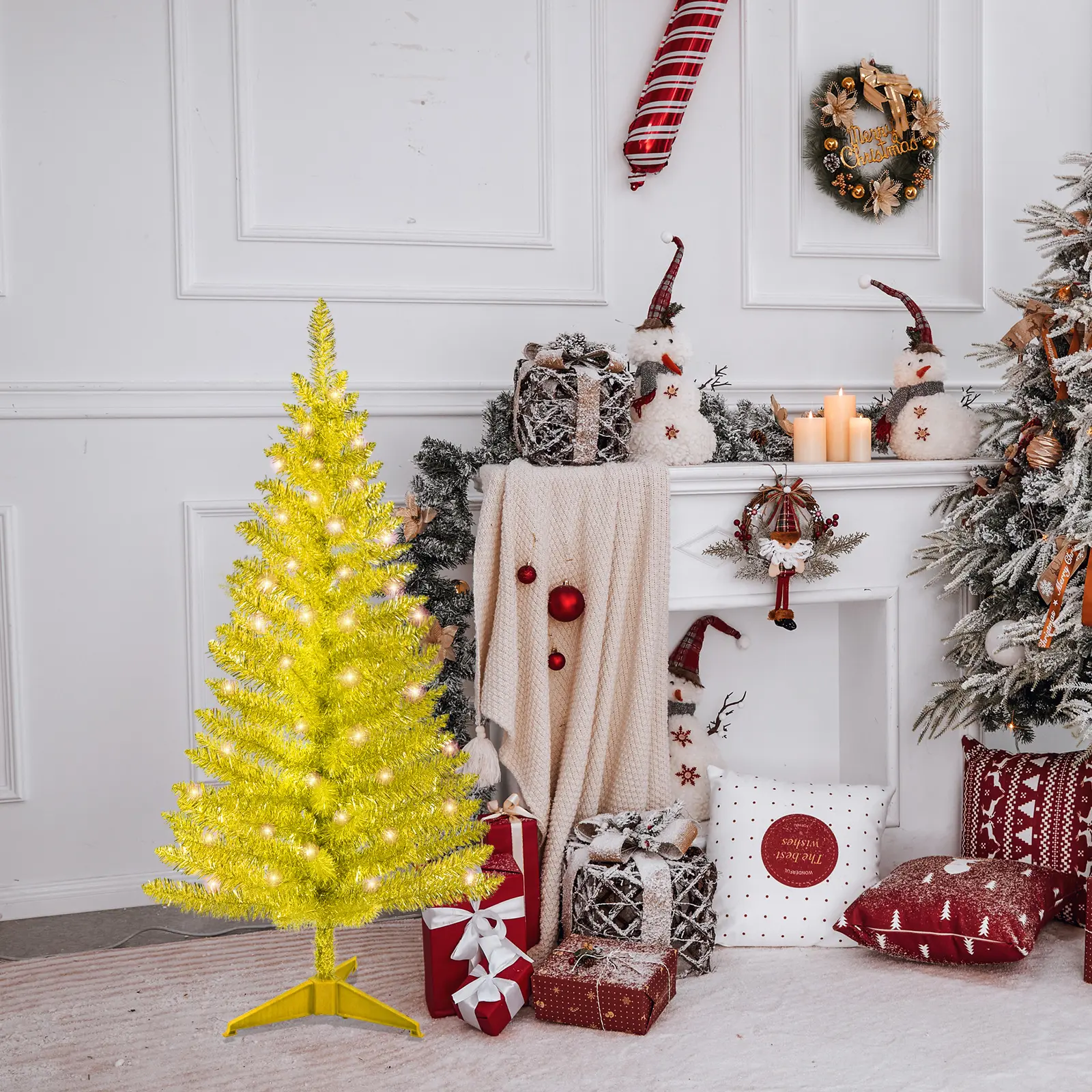 4FT Traditional Gold Prelit Artificial Christmas Tree - 50 UL Lights, 122 PVC Tips, Hardware-Included Indoor Holiday Decoration for Small Spaces, Tabletops, Easy Install