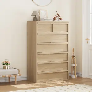 Dresser for Bedroom, Modern Wooden Chest of Drawers with 5/7 Drawers, Storage Organizer for Living Room, Entryway, Home Office, Anti-Tipping Design
