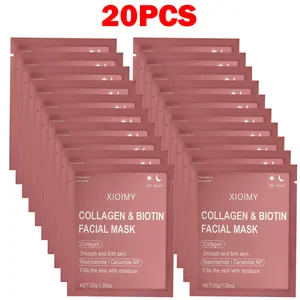 20 Sheets Collagen & Biotin Face Mask, Alcohol-Free, Low Sensitivity, Strong Hydration, Smooths Skin, Suitable for All Skin Types, Collagen Night Mask