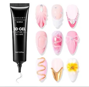 3D Gel Nail Art, Sculpting Gel Glue for Drawing, Molding, Sculpture, Gems and Decoration, No Wipe Clear Gel Polish for DIY Nail Designs, 15g