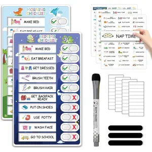 Upgraded 2 in 1 Magnetic Bedtime & Morning Routine Chore Chart, Cute Visual Schedule Board for Home, To Do Checklist for Toddlers Kids, Practical ADHD Training Tools