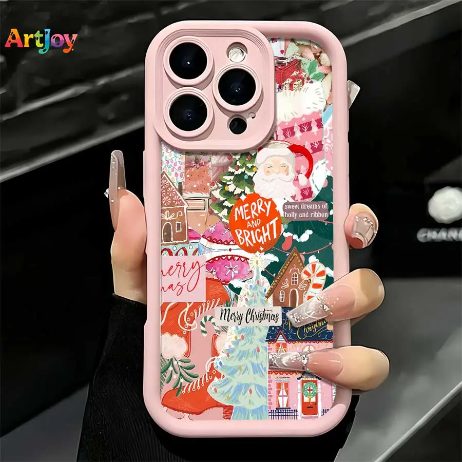 Shockproof Phone Case With Christmas Collage Santa & Cabin Graphic, Sweet Festive Style, Trendy And Eye-catching, for iPhone 17 Pro Max, 16, 16 Plus, 15, 14, 13, 12 – Ideal Birthday, Holiday Gift