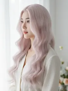 Lolita Wig Pink for Women Sakura Pink Cute Synthetic Wigs 26inch Long Body Wavy Hair Wig Cosplay Headband Wig Body Wave Texture