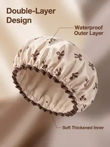 Butterfly Print Double Layer Waterproof Bath Cap, Adult Women's Lace Trim Thick Shower Hat, Reusable Hair Protection Cap