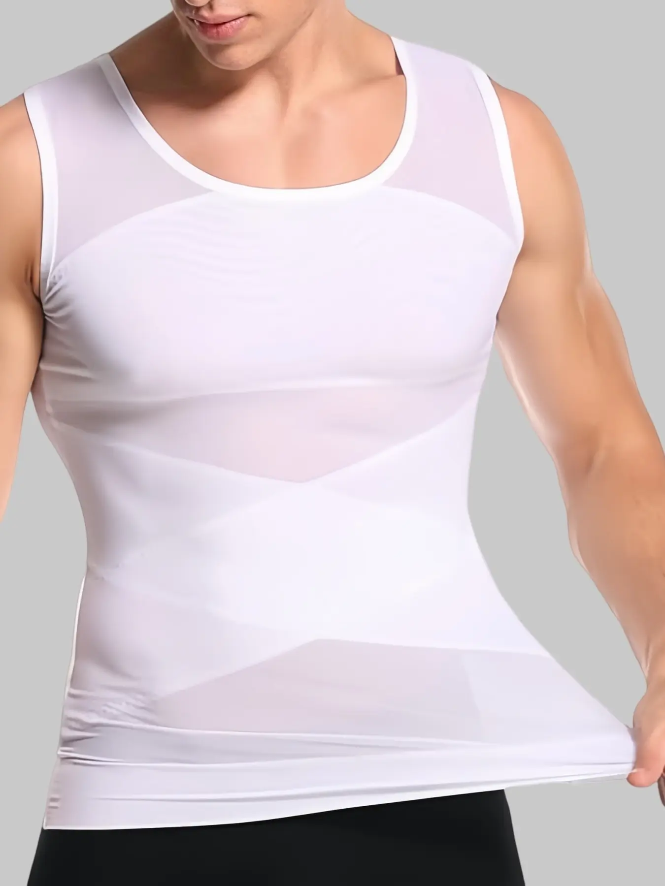 Men's Compression Breathable Elastic Fabric Tank, Firm Control Body Shaper Top for Chest Support, Tummy Control Shapewear, Fitness Shapewear, Slim Fit Athletic Vest, Waist Trainer Vest, Ideal for Daily Casual Wear & Workout