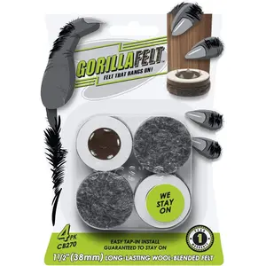 GorillaFelt CB270 Furniture  Floor Protectors/Felt Glides (Set of 4) Tap  Felt Furniture Pads Guaranteed to Stay , 1-1/2 Inch Round Sliders