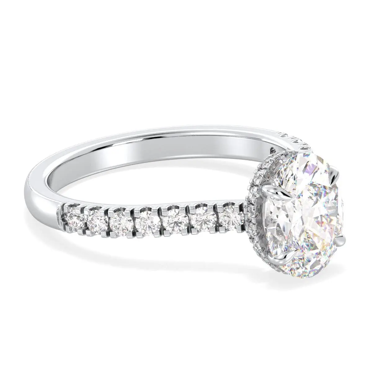2.5 Carat Oval Moissanite Engagement Ring: D Color VVS1, 18K Rhodium Plated