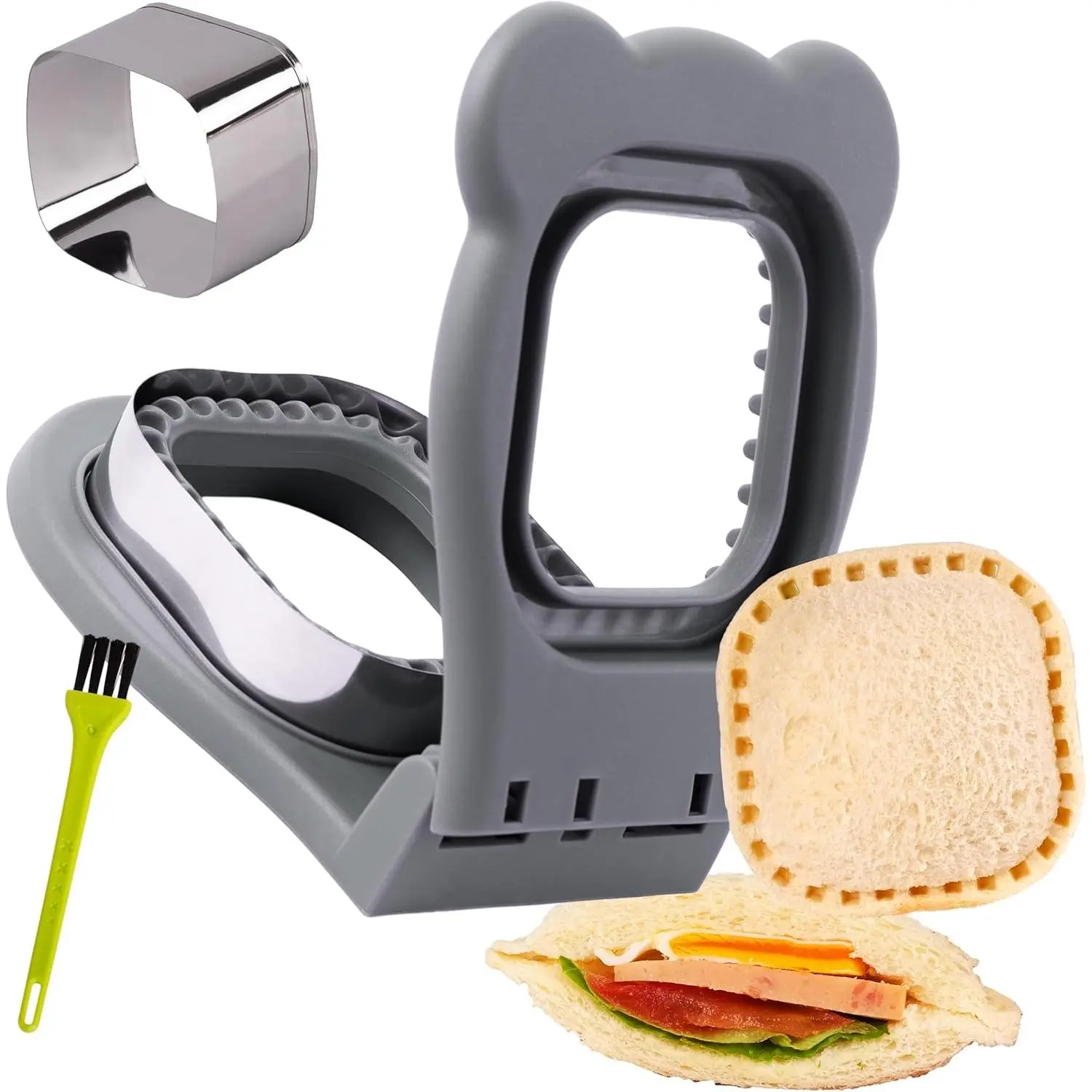 Uncrustables Sandwich Sealer-Cutter, Metal & Plastic Detachable Design with Stainless Steel Components, Double-Sided Sealer, Bonus Cleaning Brush (Portable Mobile Phone Selfie Accessory Compatibility)