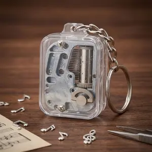 Diy mechanical wind-up music box Keychain Kit, Zinc alloy Portable Music box pendant, creative car 7 desk Decor, dorm stress relief gift idea