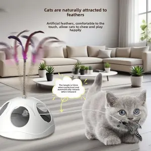 Suction Cup Hole-Punching Spring Feather Cat Self-Entertainment Toy Retractable Automatic Rebound Cat Teaser Wand for Indoor Play