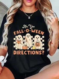 100% Cotton Retro are You Fall O Ween Directions Teacher Halloween Ghost T-Shirt Casual Graphic Printed Tee