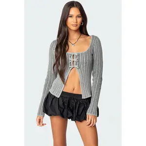 Bowtie Split Front Knit Top