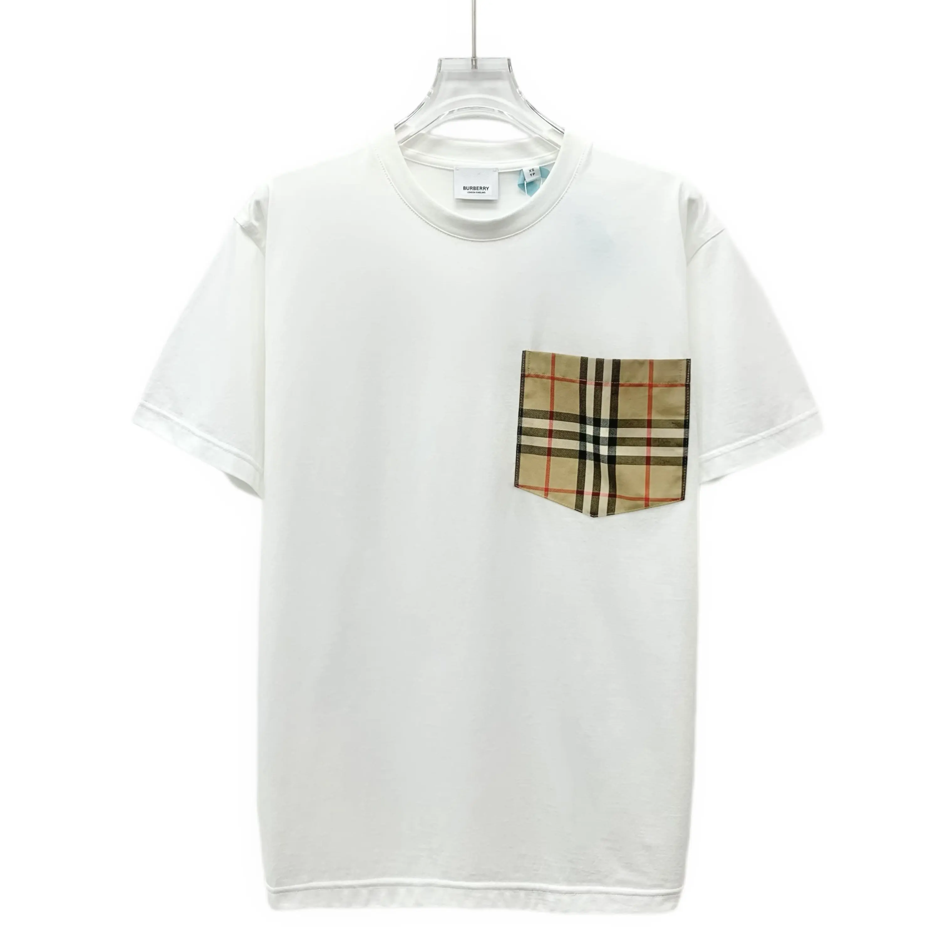 RDLT— Burberry White Check Pocket Cotton T-Shirt Size XS
