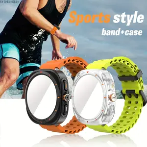 2026 New 2 Pack Galaxy Watch Band & Protective Case Set, Rugged Ultra-Style Bumper Cover with HD Tempered Glass Film, Compatible with Samsung Galaxy Watch 7/6 40mm 44mm, Sport Full Protection Gift Set for Men & Women Daily Outdoor Wear