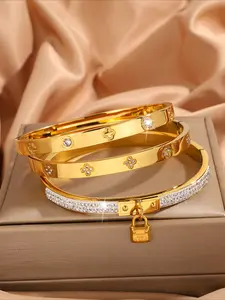 3pcs light luxury elegant stainless steel retro style bracelet set, suitable for daily commuting, an excellent gift to showcase charm