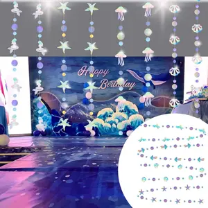 4 pieces of 4 m/13.12 ft Ocean series mermaid shell flower hanging decoration, birthday party decoration hanging decoration