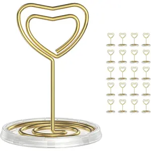 Teacher's Day Gift 2026 Teacher's Day Gift Recommendations 20 Pack Table Place Card Holders & Place Card Holders with Stable Clear Base, Heart Shaped Table Number Holders-Picture Photo Card Holder for Wedding Party Banquet Restaurant, Gold Funny