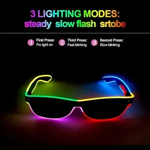 LED Neon Glow Glasses - Colorful EL Wire Light Up Glasses with Portable Battery Pack for Raves, EDM Festivals & Halloween Parties
