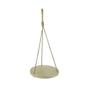 Circular Wood Hanging Decorative Display Shelf Rope Farmhouse Accent Decor