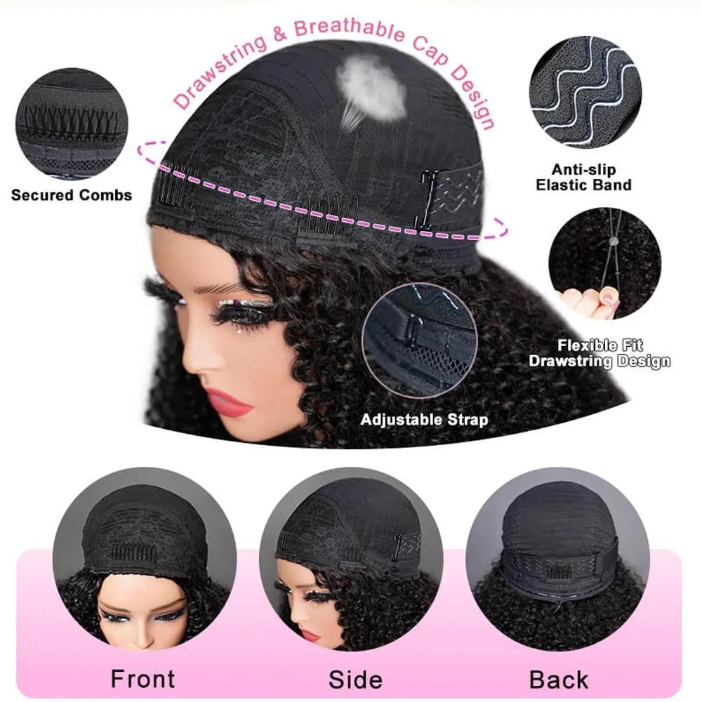 [Half Wig]Bling Hair 12-32 Inch 3 In 1 Half Wigs Human Hair 180 Density Deep Wave Half Wigs Human Hair Seamless Flip Over Deep Curly Human Hair Drawstring Glueless Wig For Women