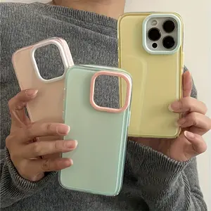 Color Block Glossy Solid Color Phone Case for iPhone 17 16 15 14 13 12 11 Pro Max Plus Dopamine Double Color Shockproof Bumper Cover