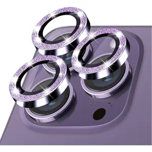 Compatible with  14 Pro and 14 Pro Max Camera Lens Protector, Bling Glitter Lens Cover 9H Tempered Glass Camera Cover Anti Scratch Lens Screen Protector - 3 count Deep Purple