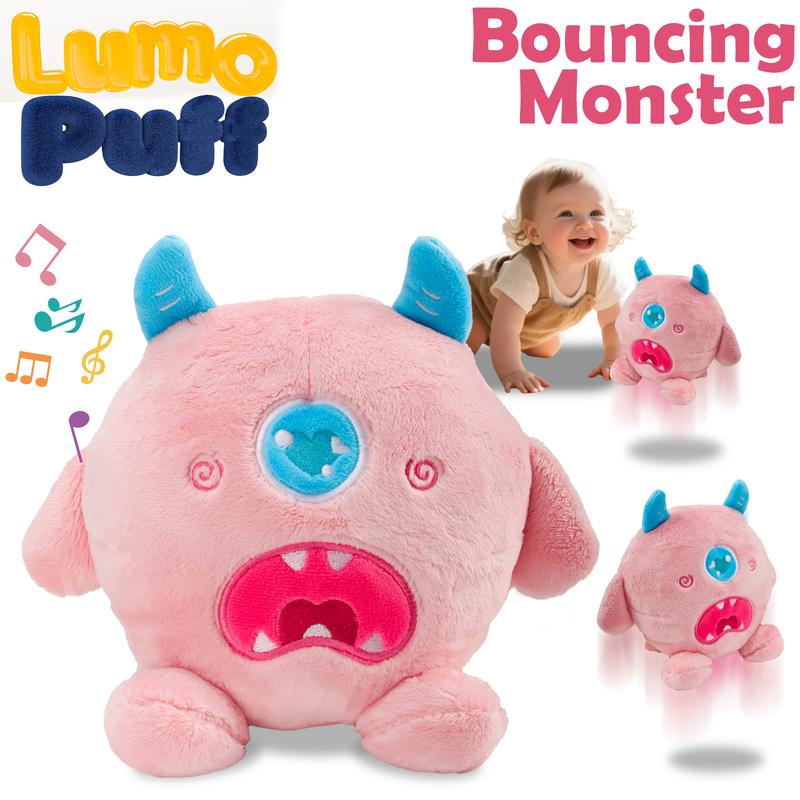Lumo Puff Bouncing Monster Plush Toy 9.5"*8.5" Singing Mimicking Repeating Talking with 48 Melodies & Recording Feature Best Gift for Xmas Birthday Party Thanksgiving Halloween Weighted Stuffed Animal Sensory Cuddle Box Cute Soft plushie
