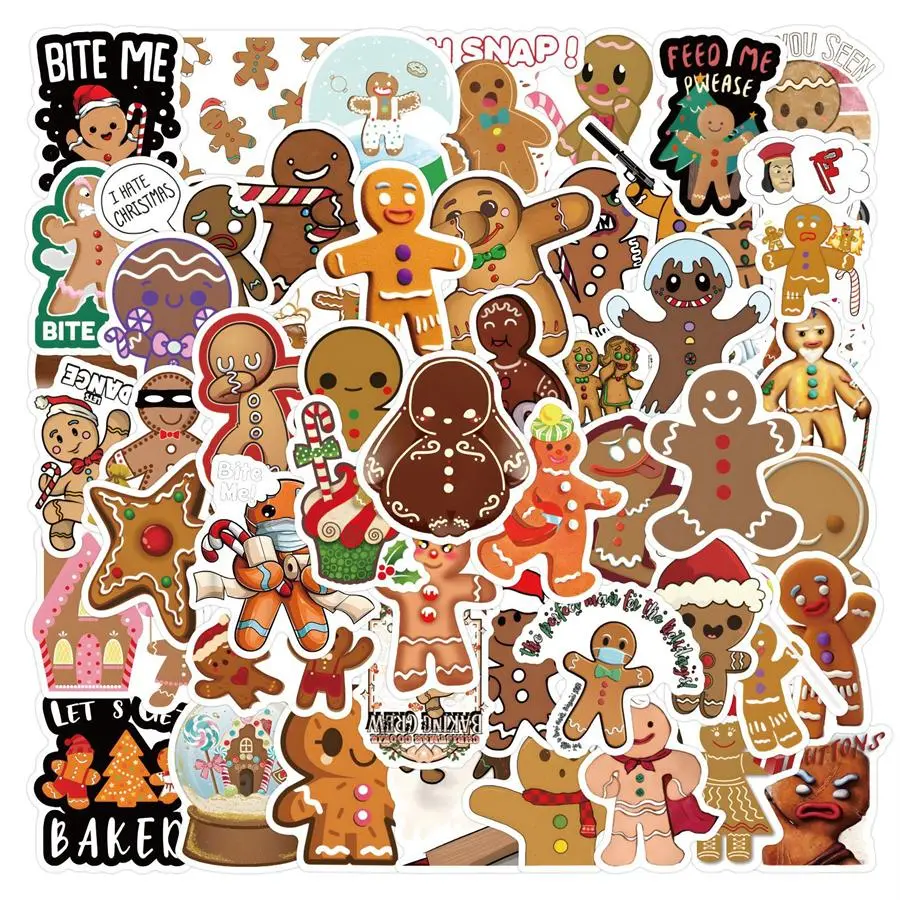 Cartoon Gingerbread Man Pattern Sticker, 60pcs/set Round Self Adhesive Decorative Sticker, Decorative Sticker for Gift Wrapping, Scrapbooking, Journal Making