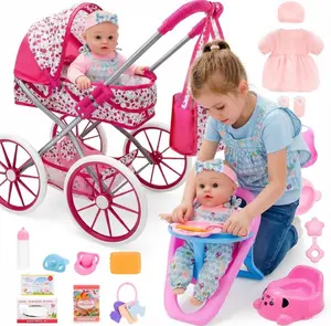 deAO  Doll with Stroller Set for Realistic Pretend Play for 3 4 5 6 7 Year Old  Girls Gifts. Stroller Toys includes Dolls, 2 sets Doll Clothes and many Doll Accessories. #Summer Vibes