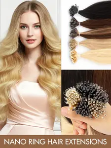 50 Strands  Nano Ring Beads Hair Extension Balayage Nano Ring Beads Pre-bonded Seamless Highlight Extensions Human Hair Micro Nano Rings Beads Hairpiece Straight Remy Human Hair Nano Ring Hair Extensions for Women