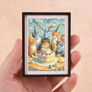 Cute Sakura Birthday Cat Mini Photo Frame Refrigerator Magnet, Cozy Candle & Cherry Cake Design, Perfect Home Decor Gift for Cat Lovers