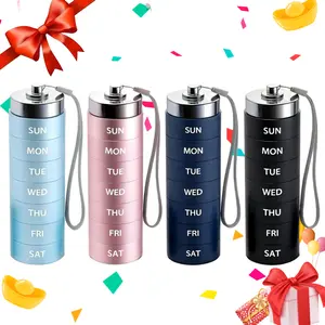 Upgraded 7-Day Metal Pill Organizer, Stackable Waterproof Moisture Proof Aluminum Alloy Pill Box, Large Capacity BPA Free Container for Vitamins, Fish Oil & Supplements