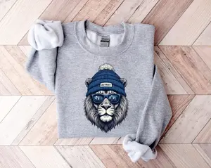 Detroit Football Sweatshirt, Lion Football Sweatshirt, Detroit Crewneck, Football Mascot Lion Shirt Fabric Menswear