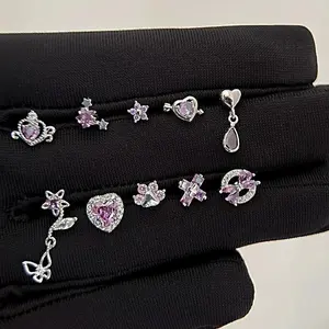 1 PCS New Purple Cross Zircon Crystal Ear Bone Nail 316L Medical Titanium Steel Earring for Women Jewelry